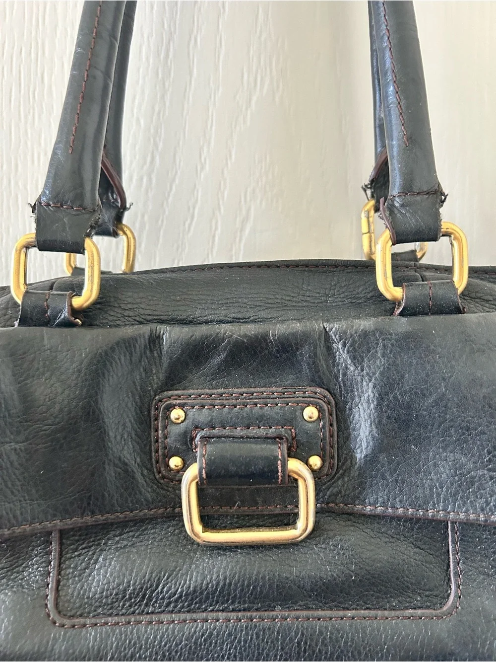 Steve Madden Edgy Utility Black Leather Tote Purse